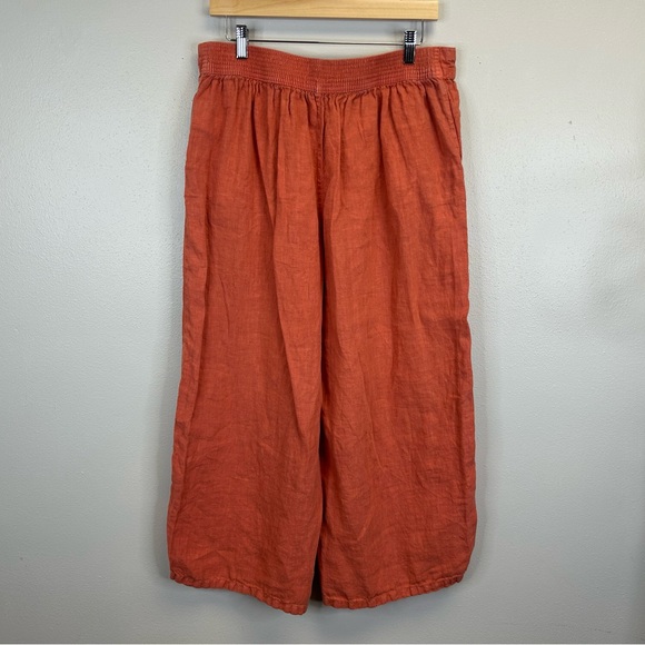 Tahari Women's Terracotta Wide Leg Cropped 100% Linen Pants XL Beach Vacation - Picture 10 of 12
